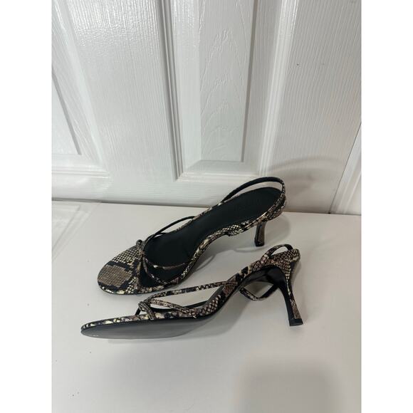 Reformation NWOT Myra Snake Leather Slingback Heels Sz 9M Black Brown - Picture 5 of 8